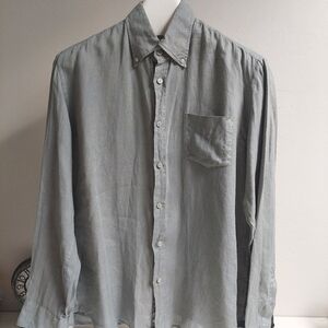 Doppelganger Roma Gray Shirt XL 100% Linen Button Down Dress Up‎  Lightweight